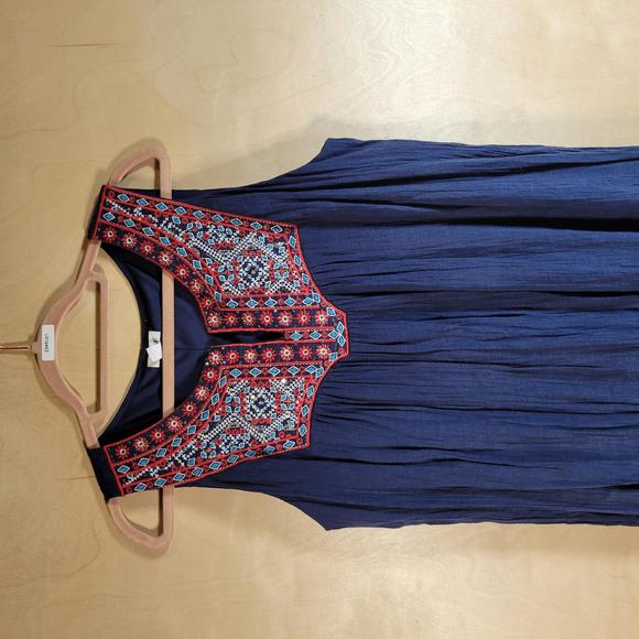 Westport Blue Red Embroidered Metallic Sleeveless Dress Women Petite Size XL - Picture 7 of 10